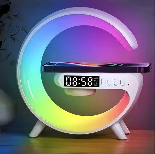 Boxa 3 in 1 Multifunctionala – Ceas desteptator LED cu Incarcarcator Wireless telefon, Bluetooth, Lumini RGB Ambiante