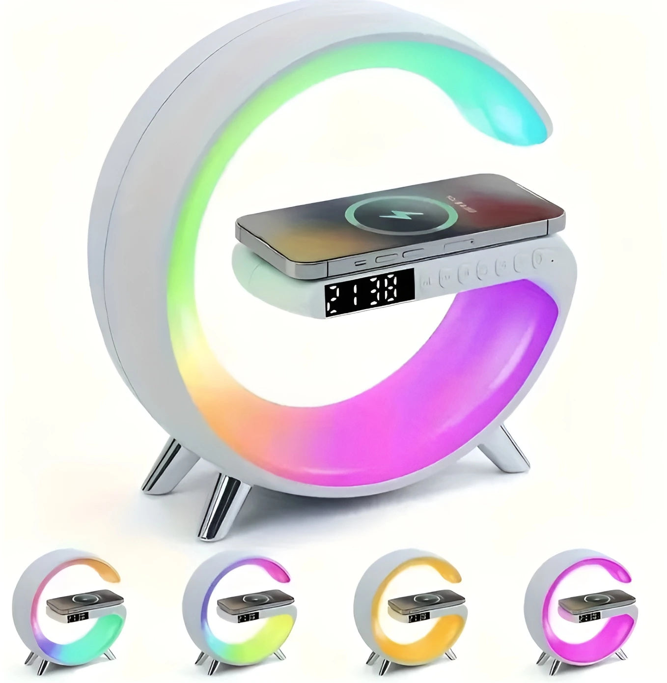 Boxa 3 in 1 Multifunctionala – Ceas desteptator LED cu Incarcarcator Wireless telefon, Bluetooth, Lumini RGB Ambiante